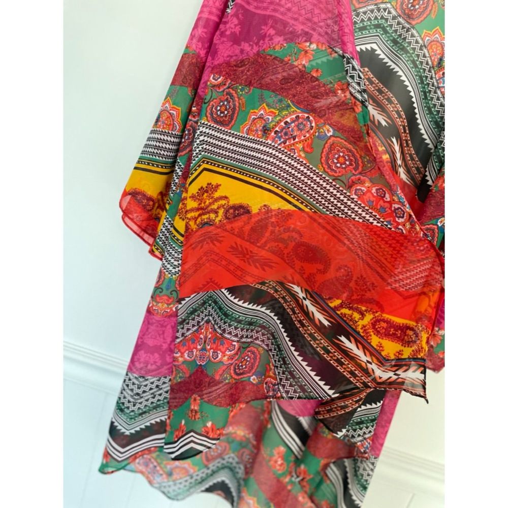 EST 1946 Long Open Front Colorful Kimono Size Large Boho Whimsical B85 - Picture 3 of 15